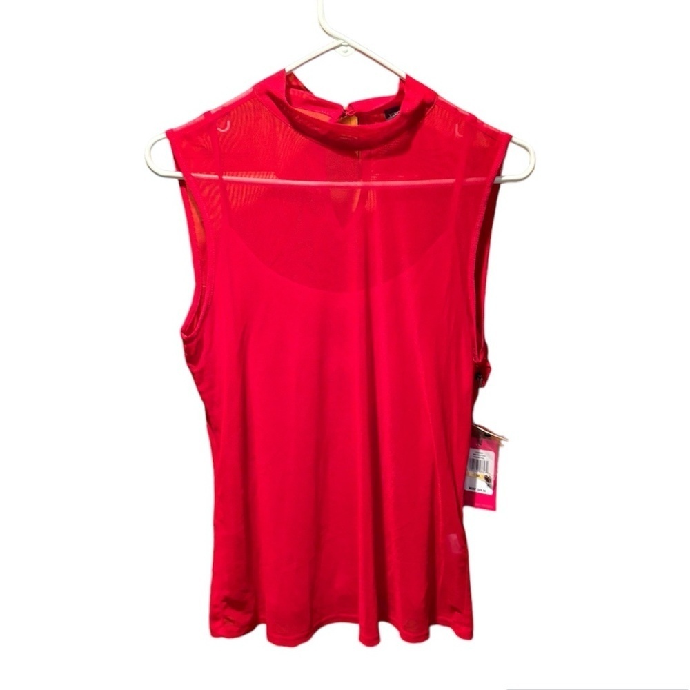Vince Camuto Mock Neck Sleeveless Mesh Top in Tulip Red Medium NWT